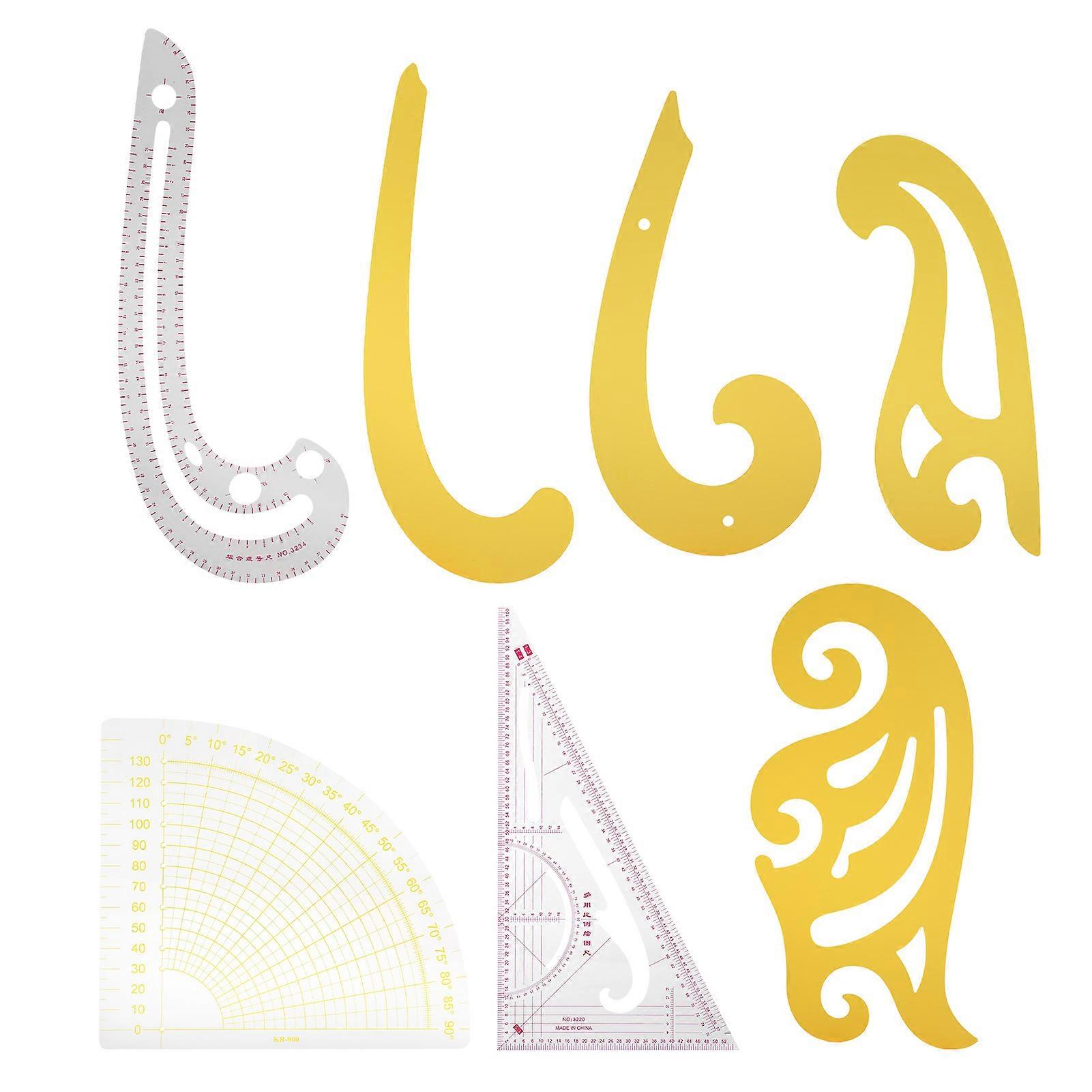 7pcs Sewing Rulers Kit French Curve Drafting Drawing Template Straight Arc Shape for Costume Apparel Design