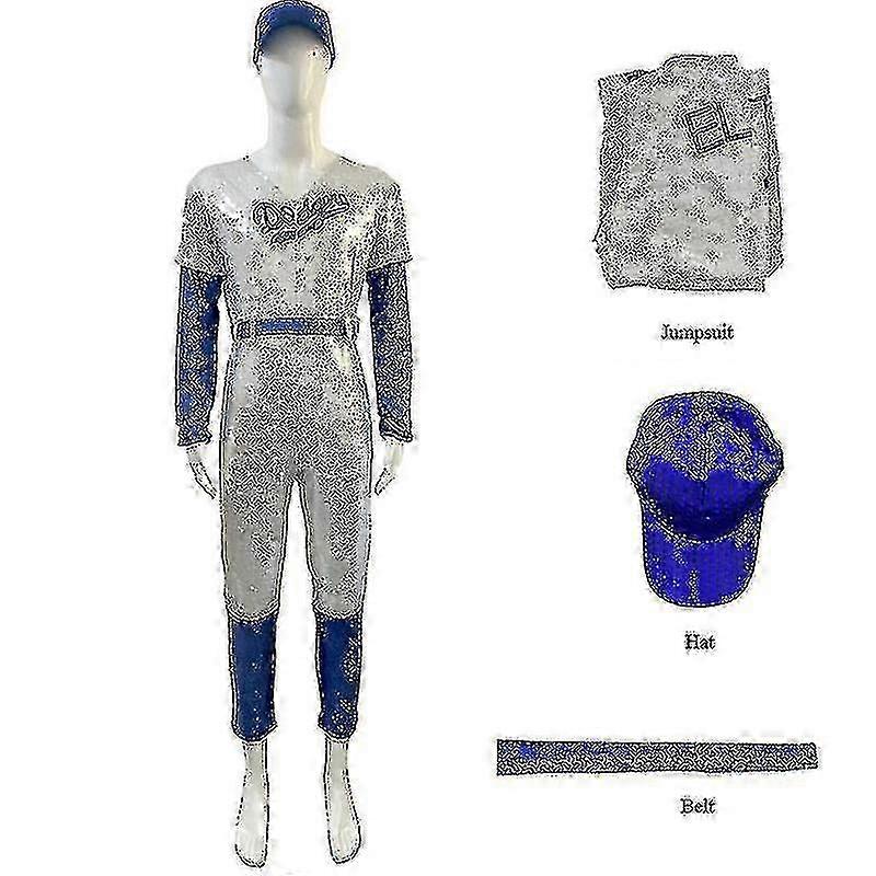 Adults Cosplay Bodysuit Rocketman Elton John Costume Baseball Uniform Jumpsuit With Cap Hat Belt Halloween Carnival Fancy Party-c