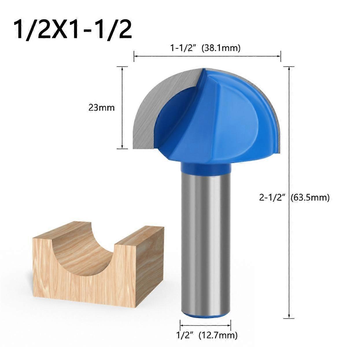 1/2 Shank Round Nose Groove Core Box Router Bit Double Groove Woodworking Tools Half Round Relief D