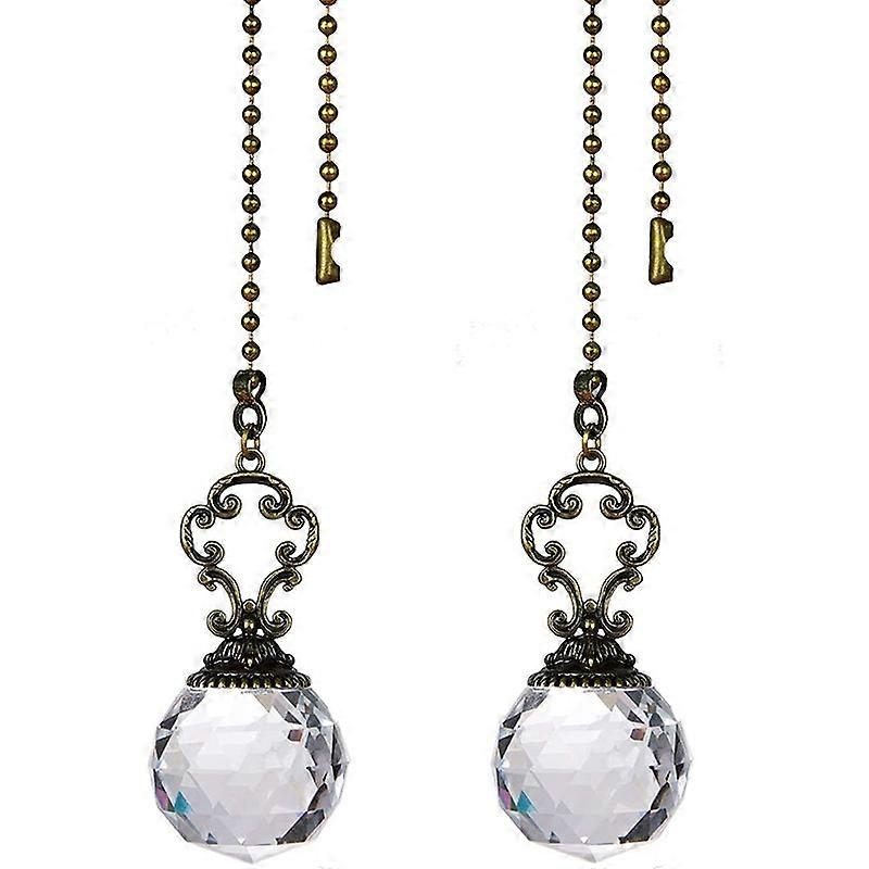 2 Vintage-Style Clear Fan Pull Ceiling Fan Chain Pulls Crystal Prism Ball