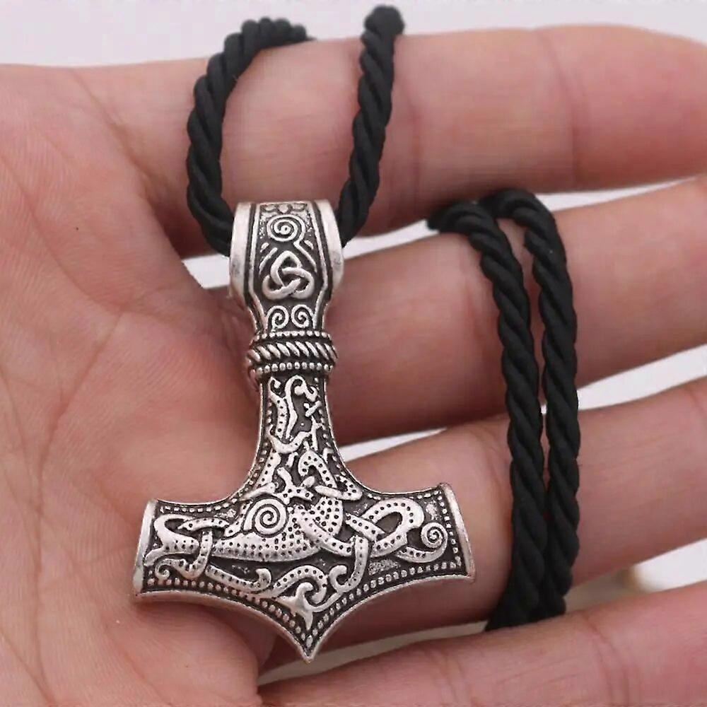 Antiquing Nordic Aegishjalmur Helm Of Awe Slavic Kolovrat Thor Hammer Mjolnir Triangle Trinity Odin Raven Amulet Viking Necklace
