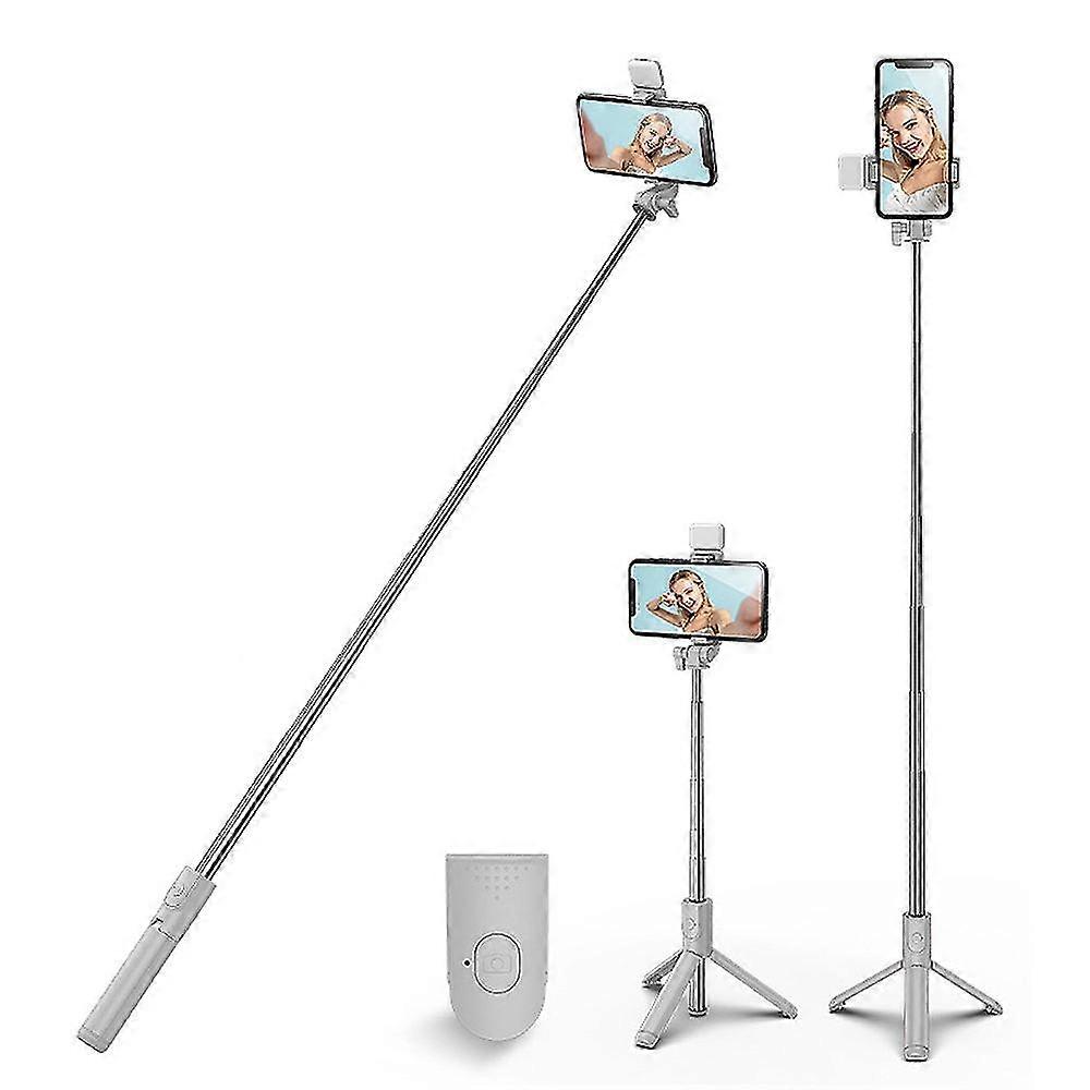 Lighted Selfie Stick Tripod - Removable Bluetooth Remote, Lightweight And Portable,White