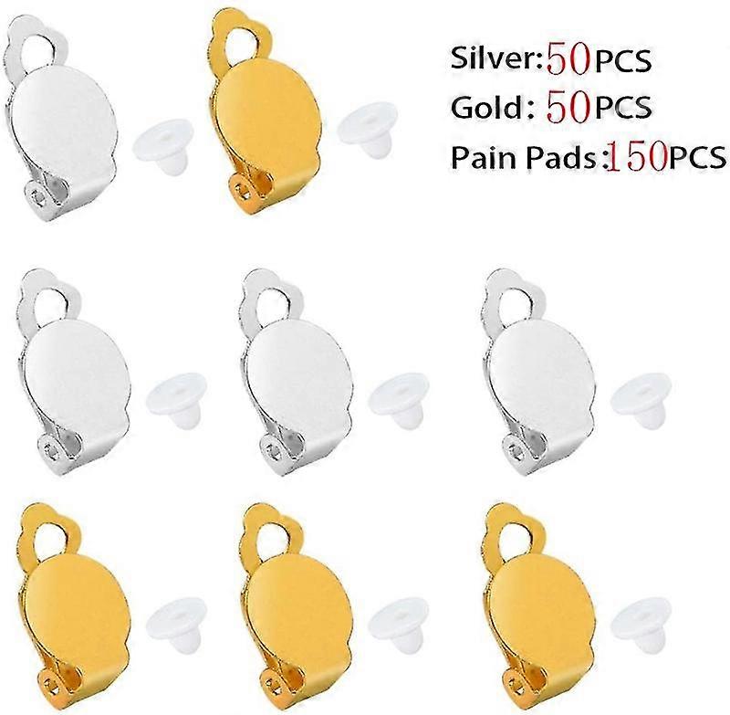 250pc Non-pierced Ears Flat Round Glue-on Tray Clip-on Earring Making Findings