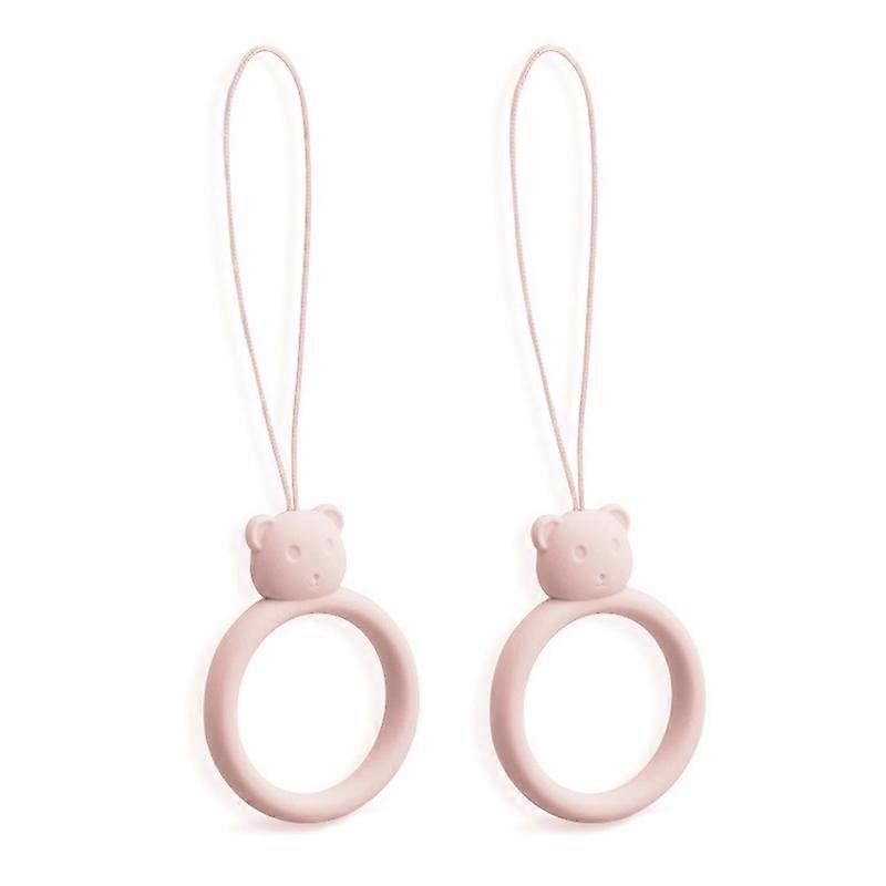 2Pcs Universal Cartoon Bear Shape Silicone Phone U Disk Finger Ring Lanyard