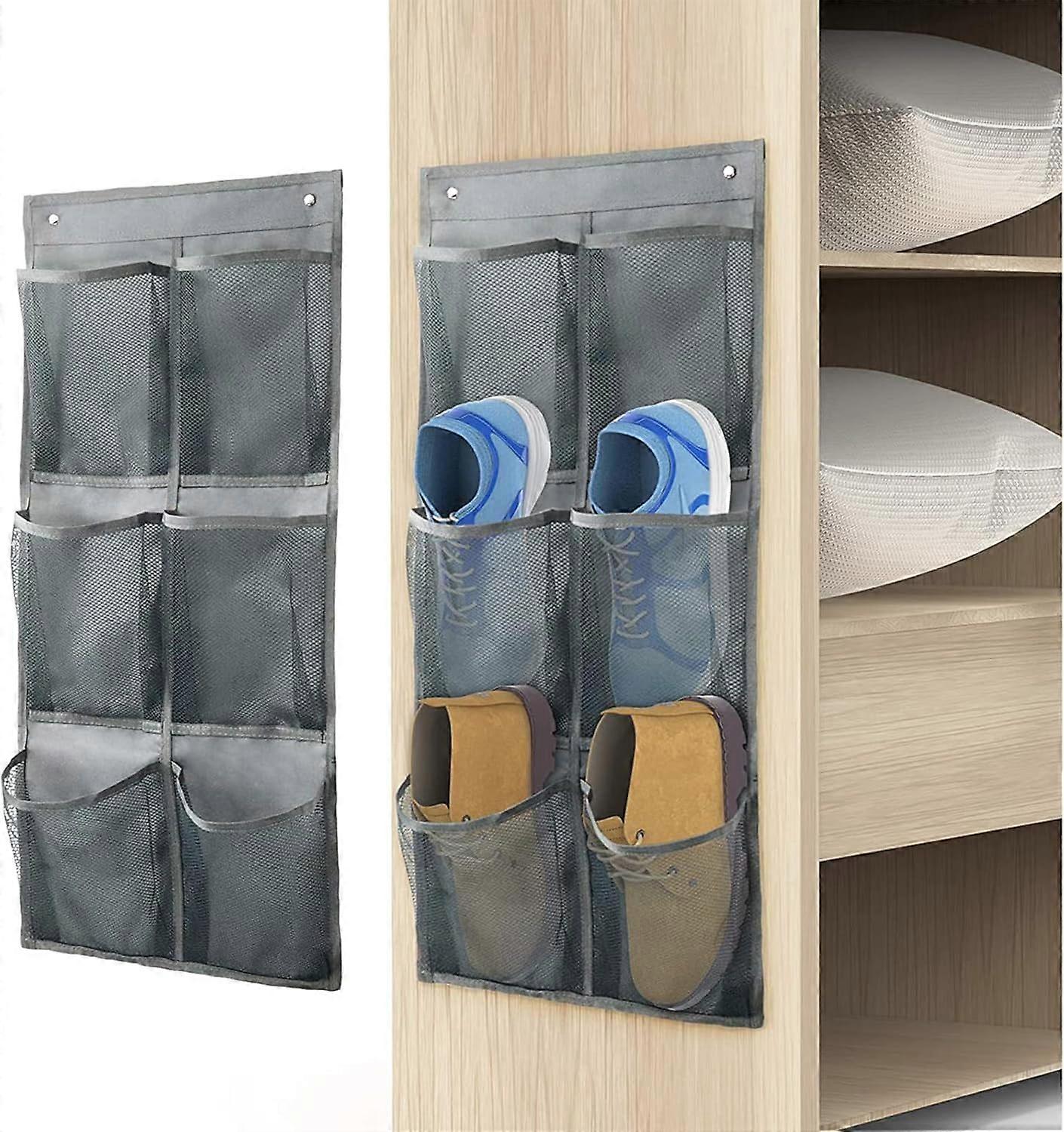 Pack Shoe Storage Organizer with Hooks, Foldable Fabric Shoe Rack for Closet and Narrow Door, Shoe Organizer, Grey