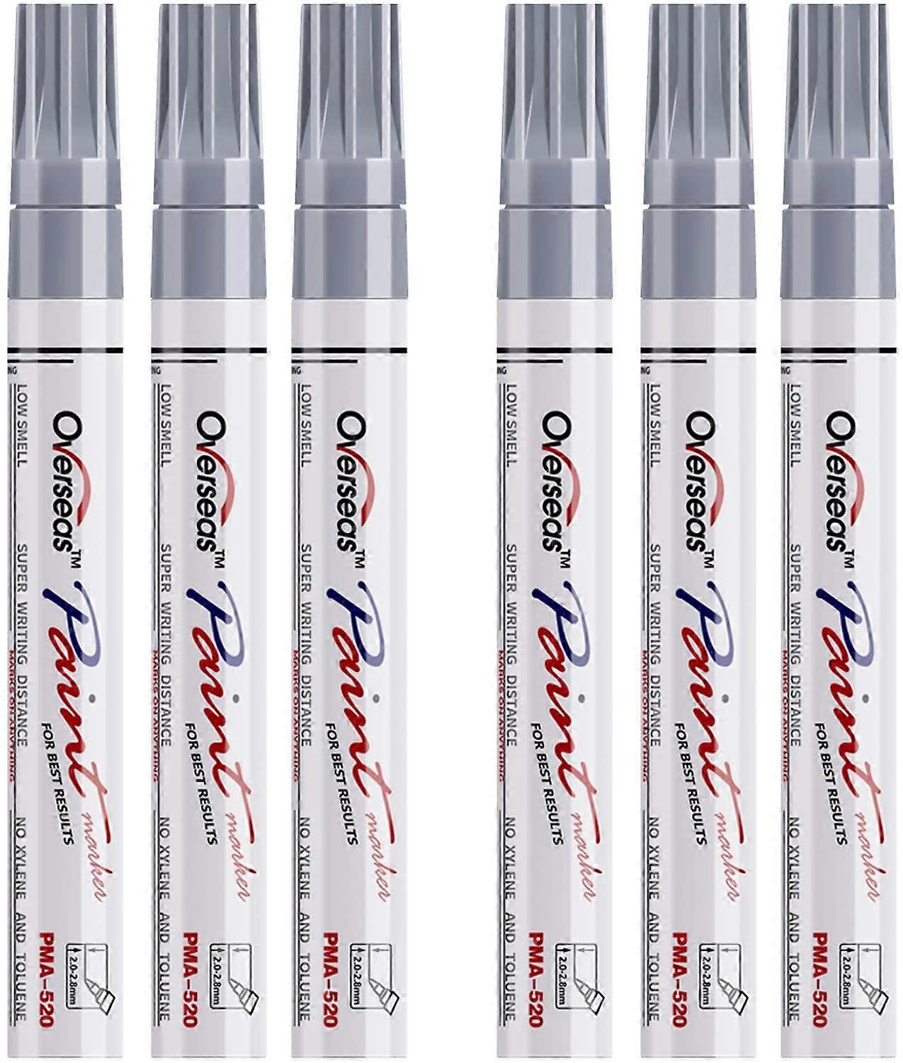 أقلام علامات الطلاء الفضي - قلم طلاء زيتي دائم بلون واحد 6 عبوات ، طرف متوسط ، علامة سريعة الجفاف ومقاومة للماء للصخور والخشب والنسيج و PLA