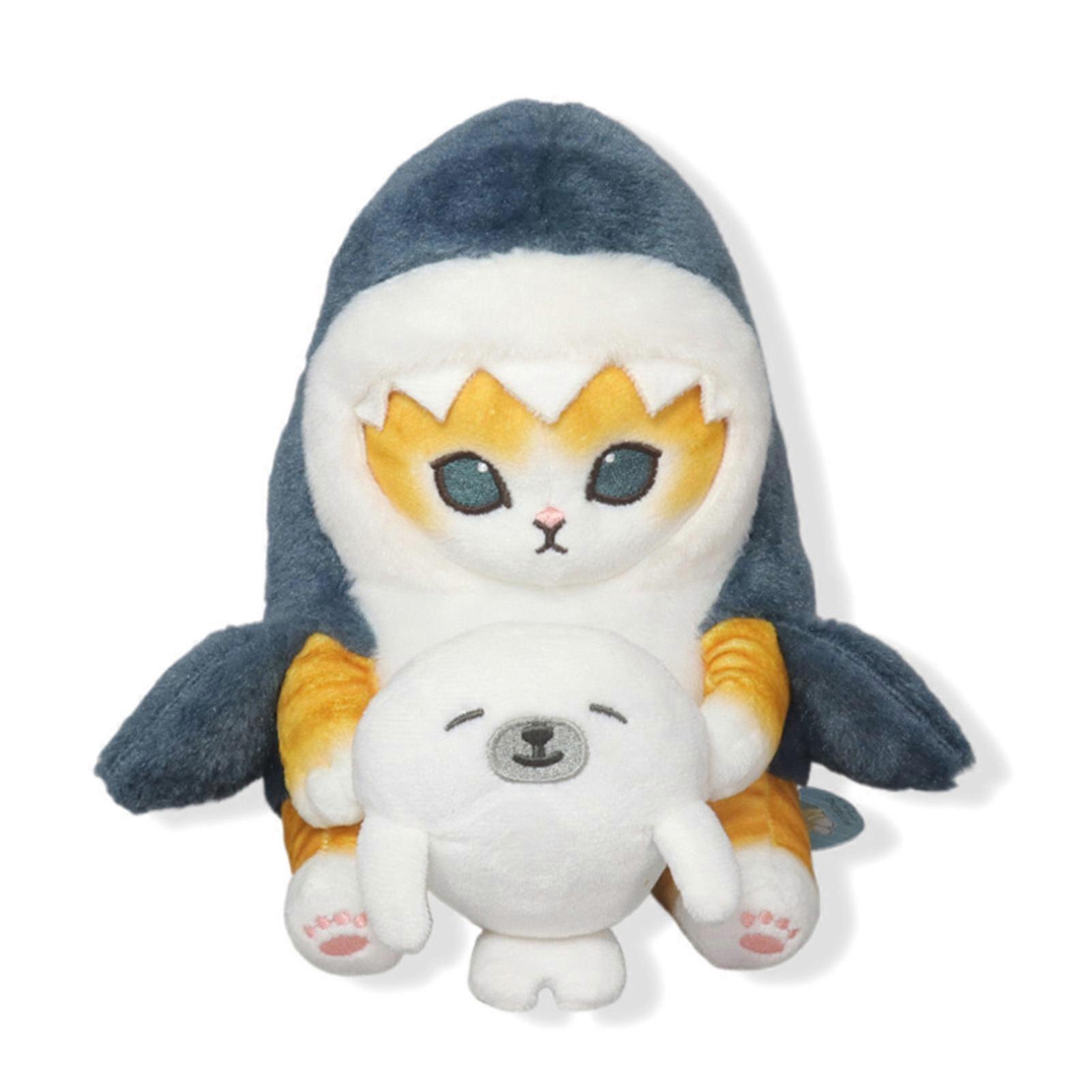 Shark Cat Plush Toy Evenly Padded Decorative Elastic Cartoon Sharp Teeth Companion No Deformation Soothe Baby Shark Cat 2 in 1 Plush Doll Baby Toys