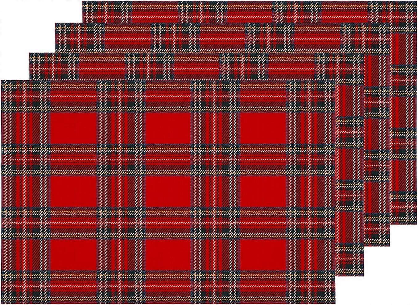 Sets de table tartan de Noël rouge, vert à carreaux Quadrillage abstrait noir Tapis de table en toile de jute lavable à deux étages isolation thermique pour table à manger Kitc