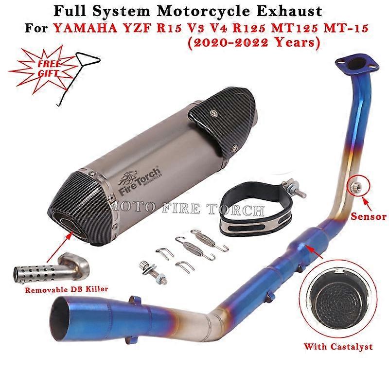 For YAMAHA YZF R15 V3 V4 R125 MT125 MT15 2020 21 2022 Full motorsykkel eksosanlegg Front Link Pipe og med DB Killer lyddemper