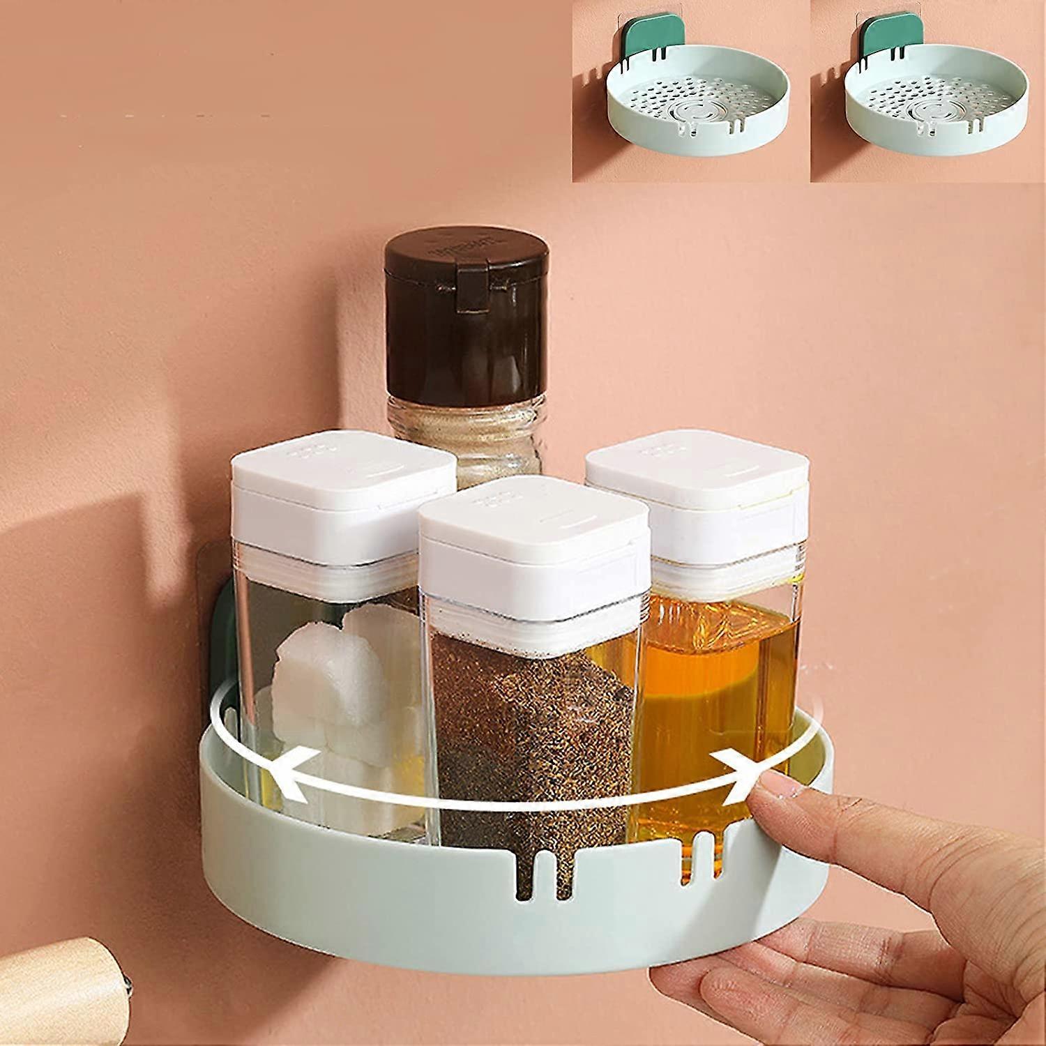 2 PACK 360 Rotating Wall-mounted Storage Rack Multifunctional Seasoning Organizer Shelf