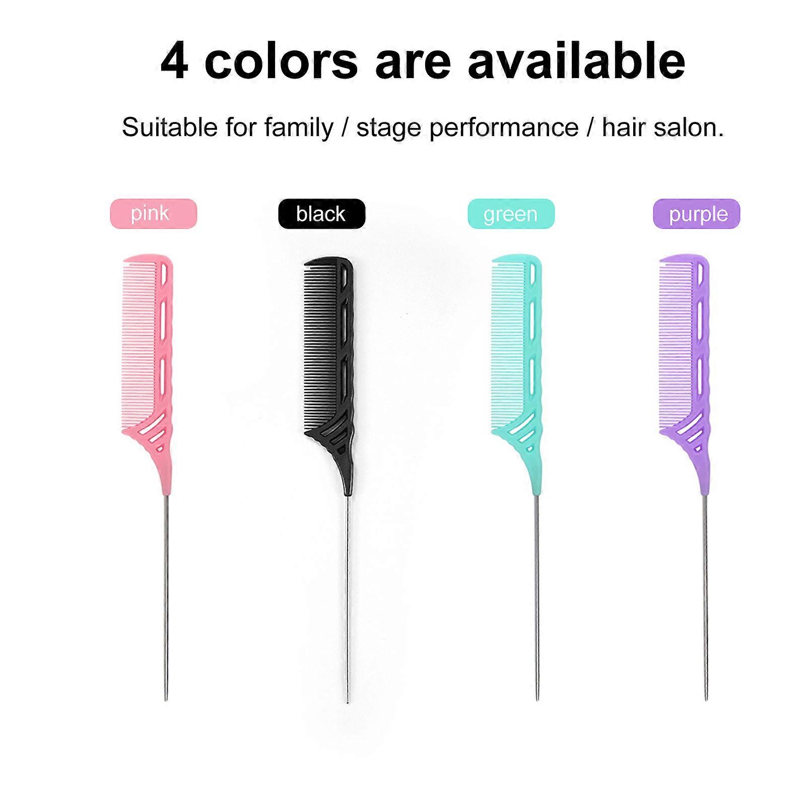 Hairdressing Hair Style Comb with Hole Steel Needle Point Tail Comb Anti-static Color: Pink