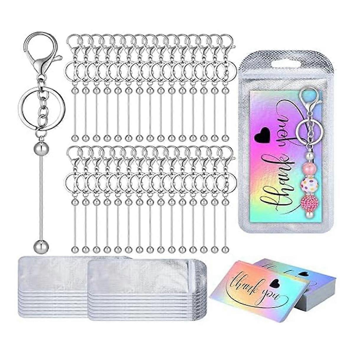 Set of 30 DIY Keychain Supplies Includes Beaded Keychains Resealable Bags for DIY Craft Keychain Pr