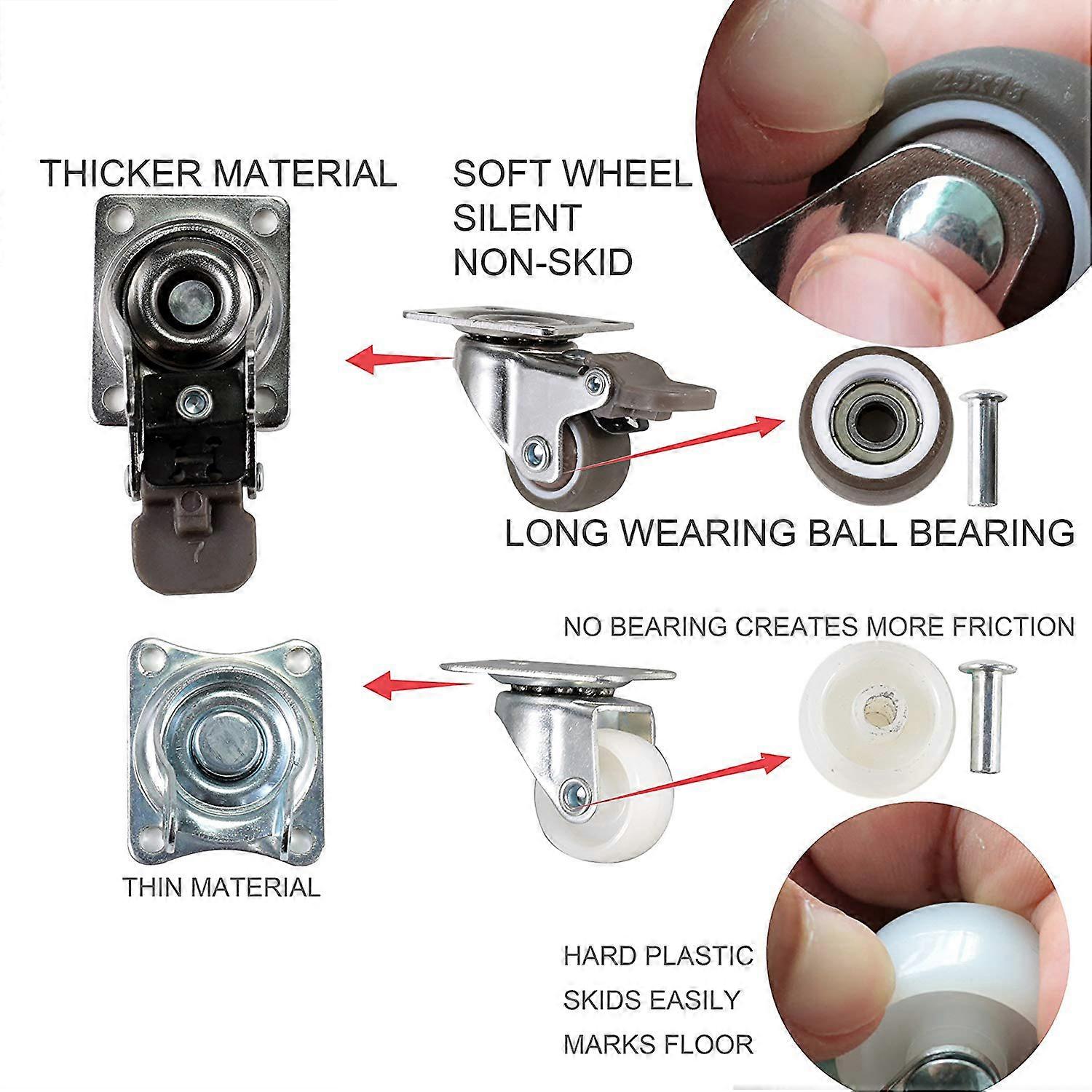 Low Profile Casters Wheels Soft Rubber Swivel Caster with 360 Degree