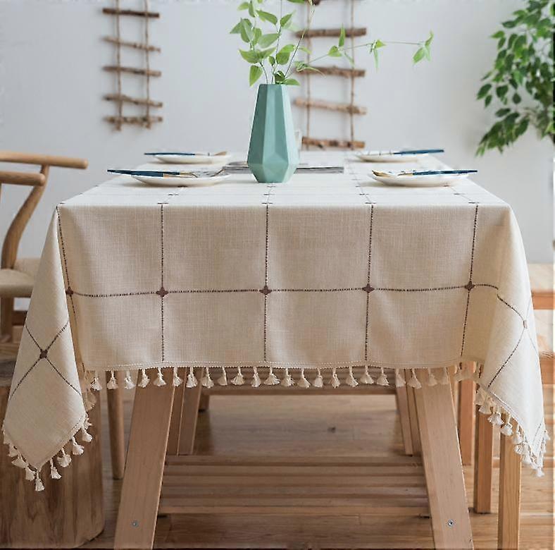 Rustic Lattice Tablecloth Cotton Linen Square Table Cloths For Kitchen Dining, Party, Holiday, Christmas2 Color11 Sizes)