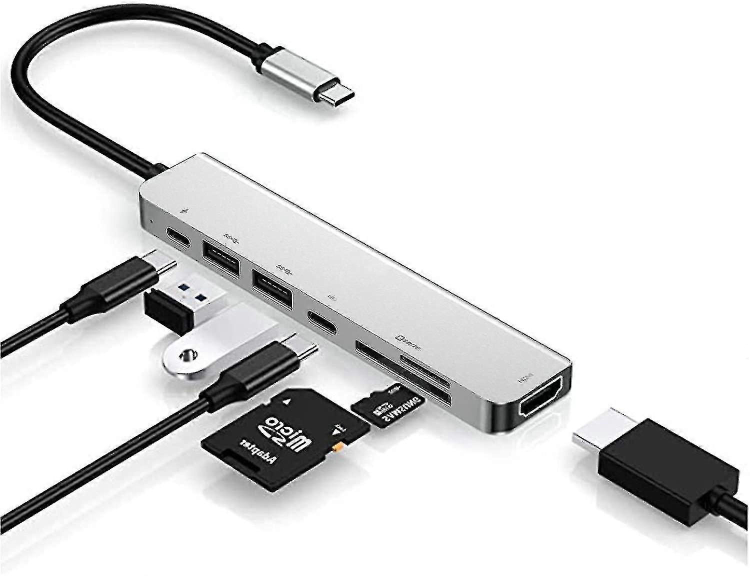 Usb C Hub-dongle,6 In 1 Usb C To Hdmi Multiport Adapter Sd Card Reader