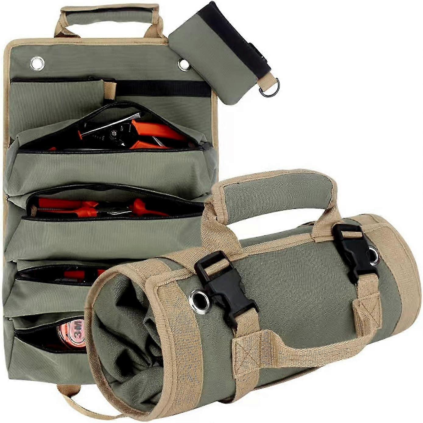 Canvas Roll Up Tool Bags Set, Multi-Purpose Tool Pouch, Heavy Duty Hanging Tool Organizer,for Tool Storage, Wrench OrganizerArmyGreen