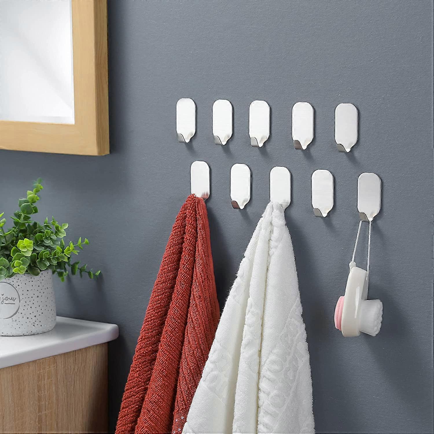 10 Pices Crochet Adhesif Mural, Crochet Murale Salle Accroche Torchon Cuisine Accroche Serviette Acier Inoxydable,Crochet en acier inoxydable 304 croc