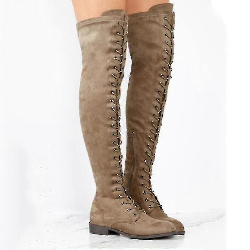 Winter Women Lace-up Over The Knee Boots Thigh-high Flat Booties