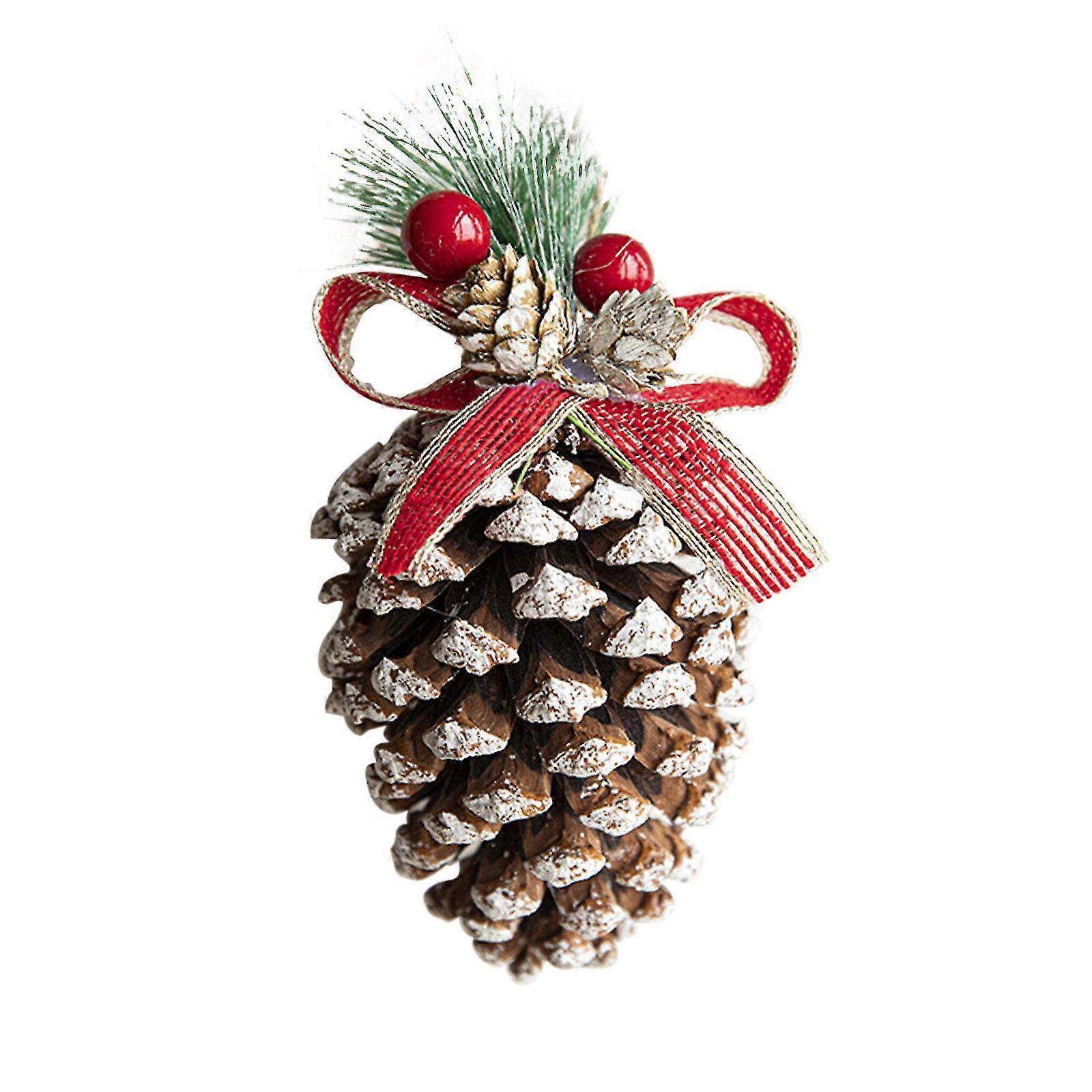 Artificial Pine Cone Christmas Tree Pendants, Lifelike Snow Pinecone Ornaments, Reusable Diy Holiday Decorations,Red