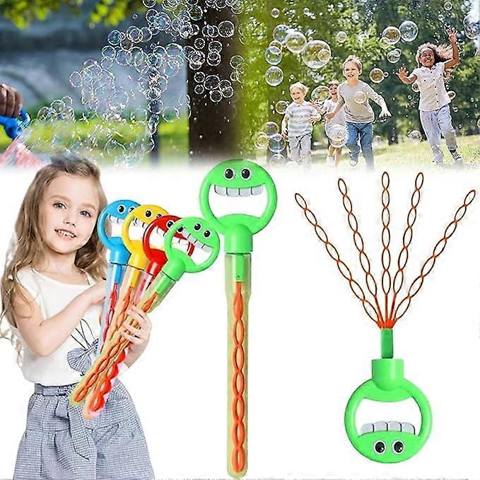 Smiling Face 32 Hole Bubble Stick with Bubble Refills, Children's 5-Claw Bubble Wands Toy, Kids Bubble Machine Toy Party Favor