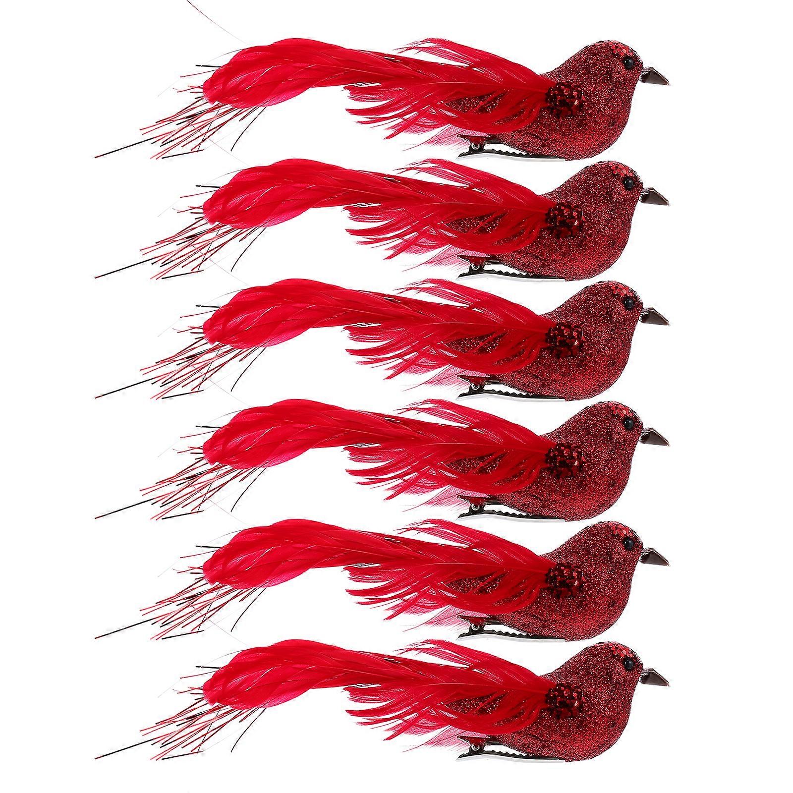 6pcs Simulated Bird Xmas Tree Bird Decors Creative Bird Ornament Bird Models (Random Color of Tail)