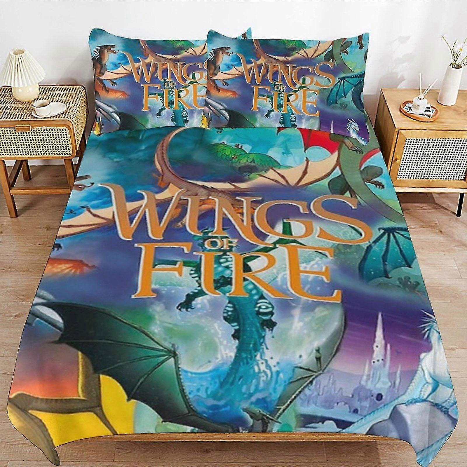 v1273 ملاءات السرير أجنحة النار WOF مجموعة لحاف 3 قطع طقم مفروشات ناعمة لجميع الفصول (1 غطاء لحاف و 2 كيس وسادة) ملاءات سرير