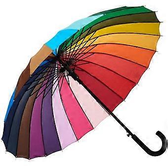 24 Bone Super Large Straight Rod Curved Handle Rainbow Umbrella, Long Handle Automatic Men's And Women's Umbrellas
