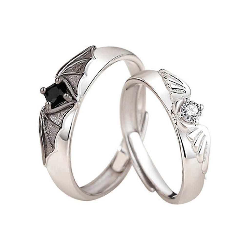2Pcs Couple Matching Ring Angel Devil Wing Joint Ring Adjustable Promise Ring