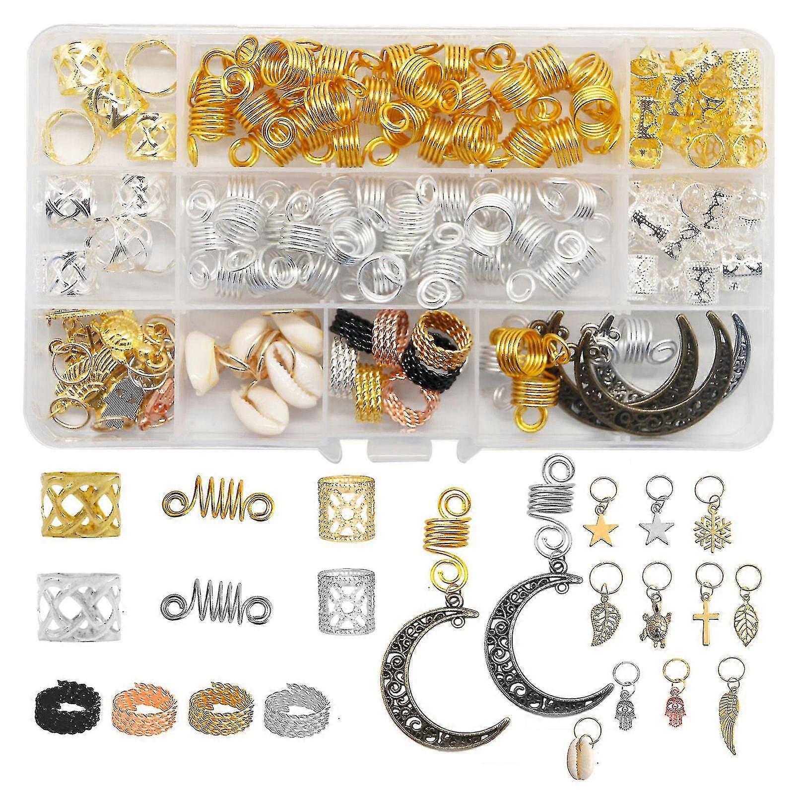 117pcs Dreadlocks αξεσουάρ μαλλιών κοσμήματα τρίχας πλεξούδες χάντρες κρεμαστά κλιπ σύρμα τυλιγμένο στολίδι μαλλιά πηνία για πλεξούδες διακόσμηση μαλλιών
