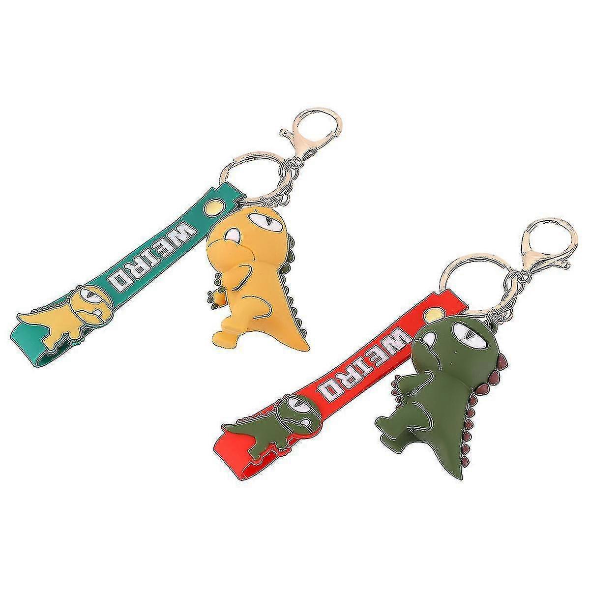 2 Pack Dinosaur Key Ring Soft Rubber Small Key Chain Stereo Key Ring Pack Car Key (Light Green