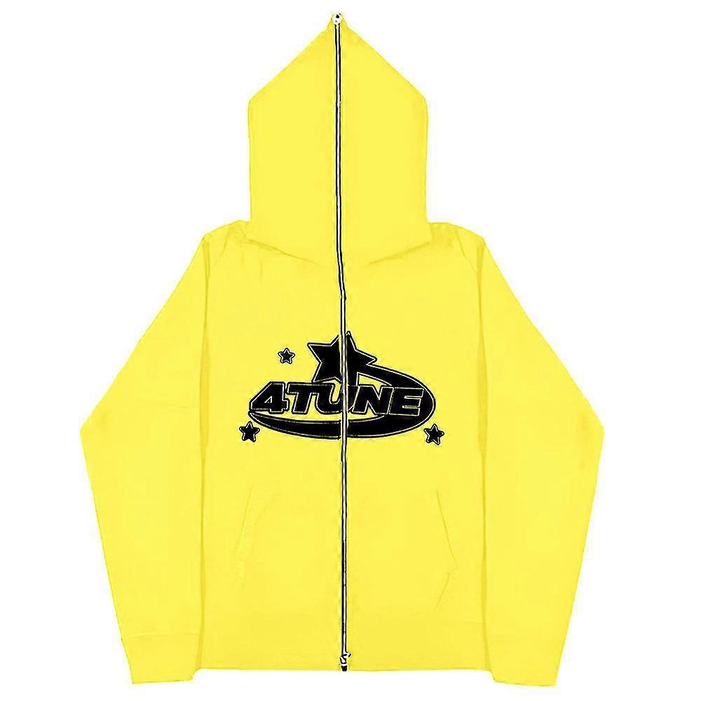 Yıldız Mektup Baskı Kapüşonlu Erkekler Bahar Retro Hip Hop Uzun Kollu Fermuarlı Kapüşonlu Ceket Kadın Gotik Gevşek Sweatshirt Y2k Sokak Giyim