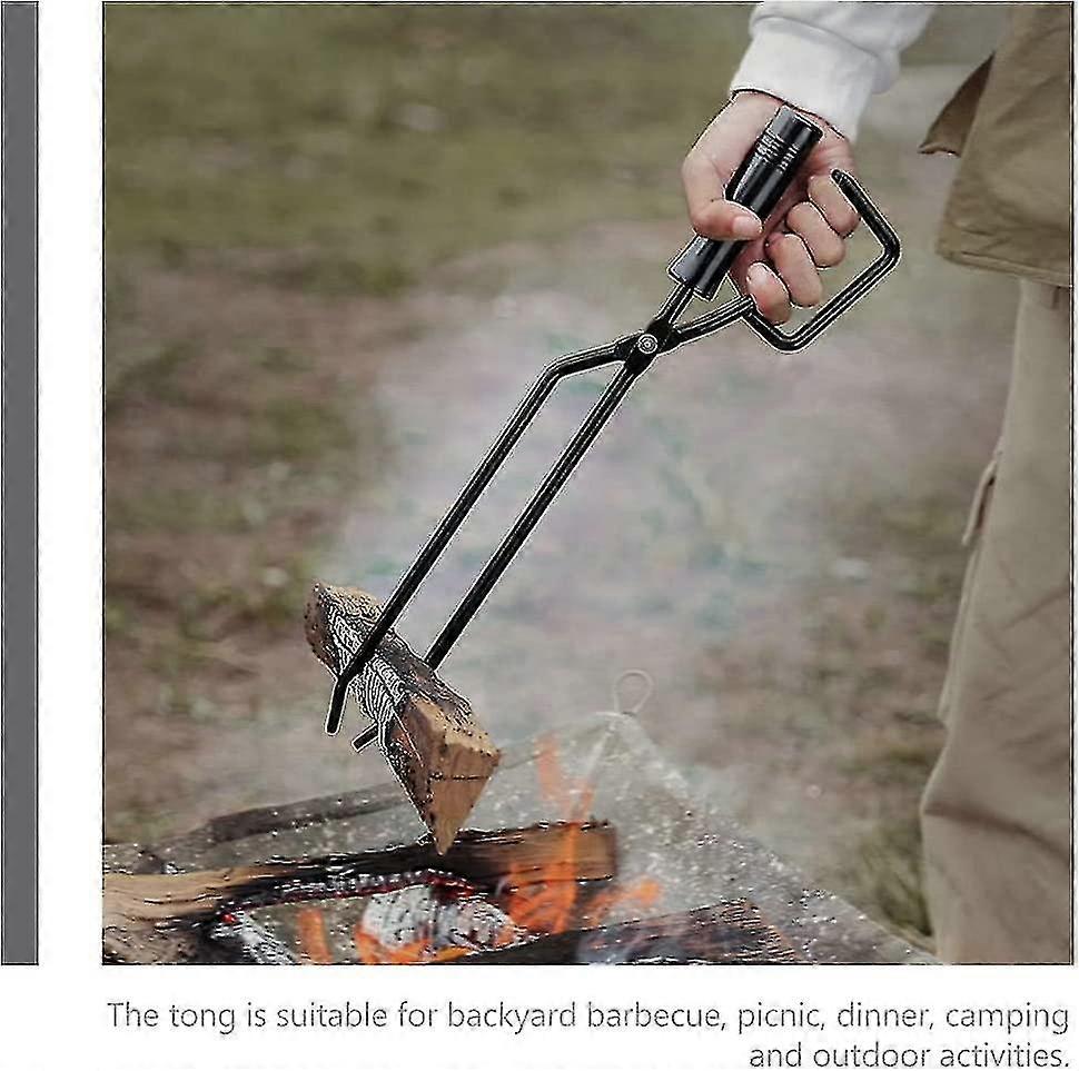 بوتاو الموقد الملقط، الفولاذ المقاوم للصدأ الحطب الملقط سجل المختطف مع مقبض الخشب - الفحم المشبك النار مكان أدوات الملحقات (1PC، أسود)
