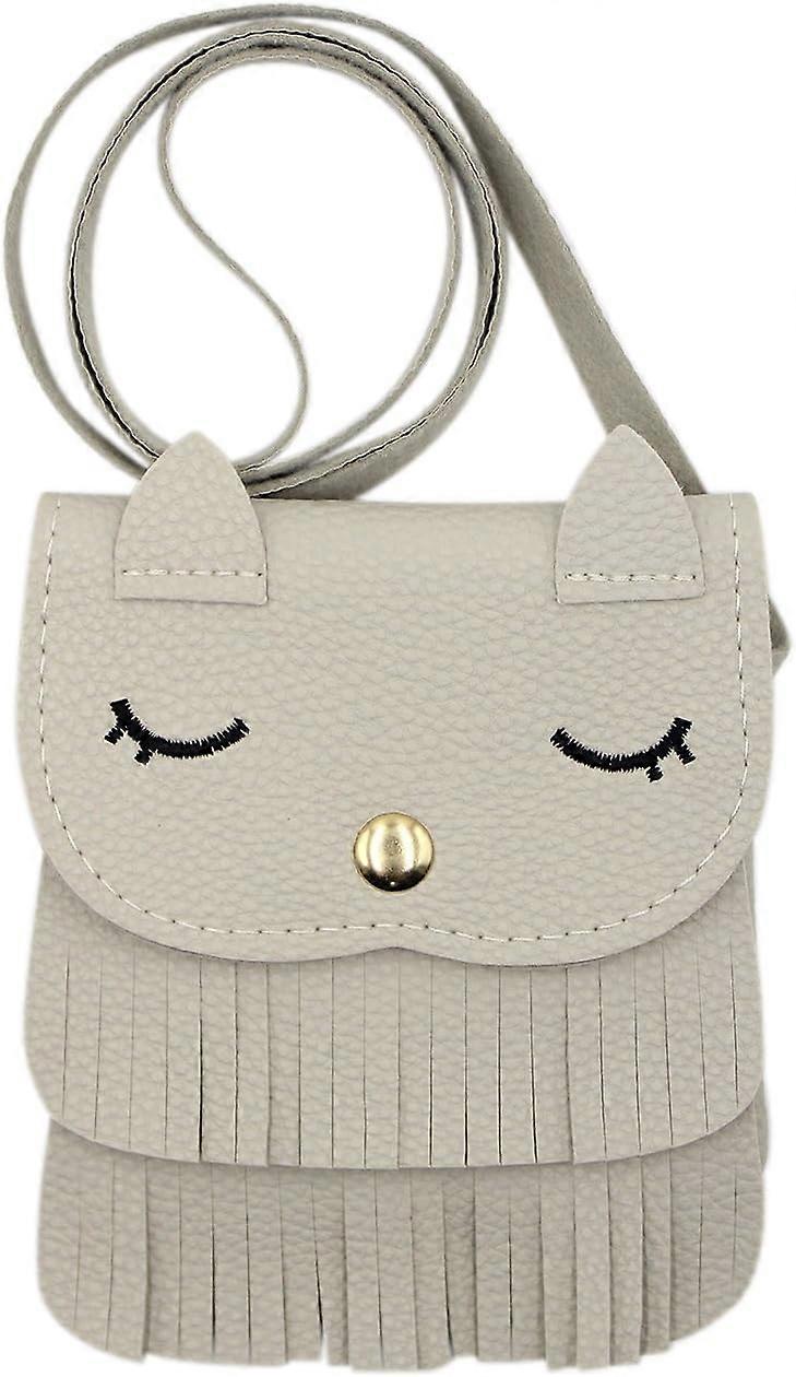 YC חתול ציצית תיק כתף ארנק מטבעות קטן תיק מוצלב לילדים בנות, סגול (5.1 אינץ 'x 5.9 אינץ '), גודל אחד C אפור קטן (4.3 * 5.1 אינץ ')