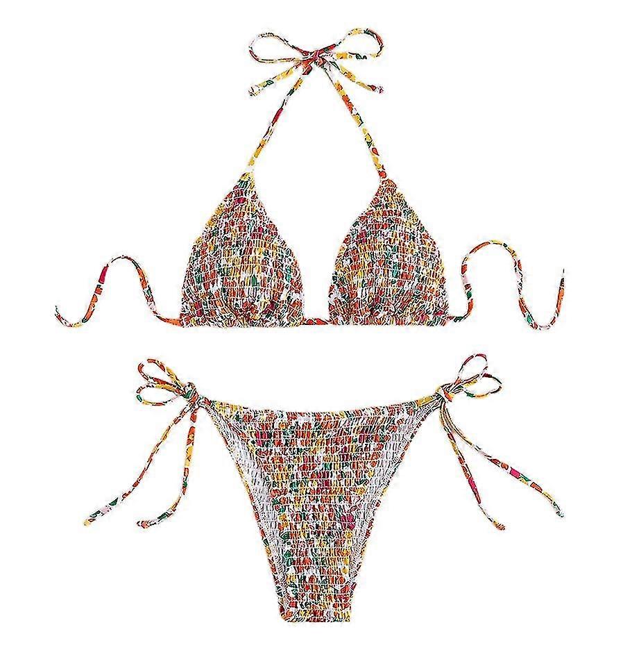 Bikini Femmes Maillot de bain Avant Floral Set Maillot de bain Halter Tie Side Triangle Sexy