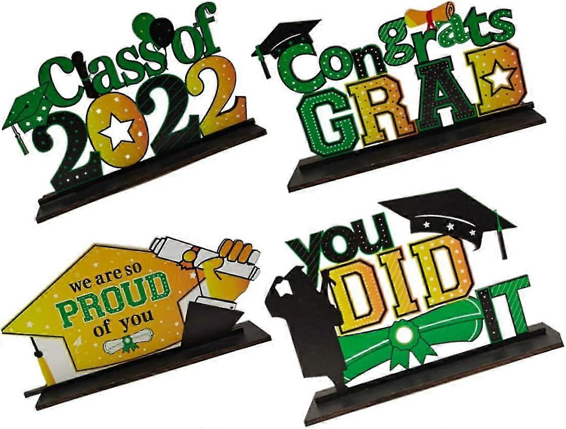 2024 Graduation Season Ornaments - Set of 4 | Wood Crafts for Congrats Table Centerpiece, House, and Dining Table Props