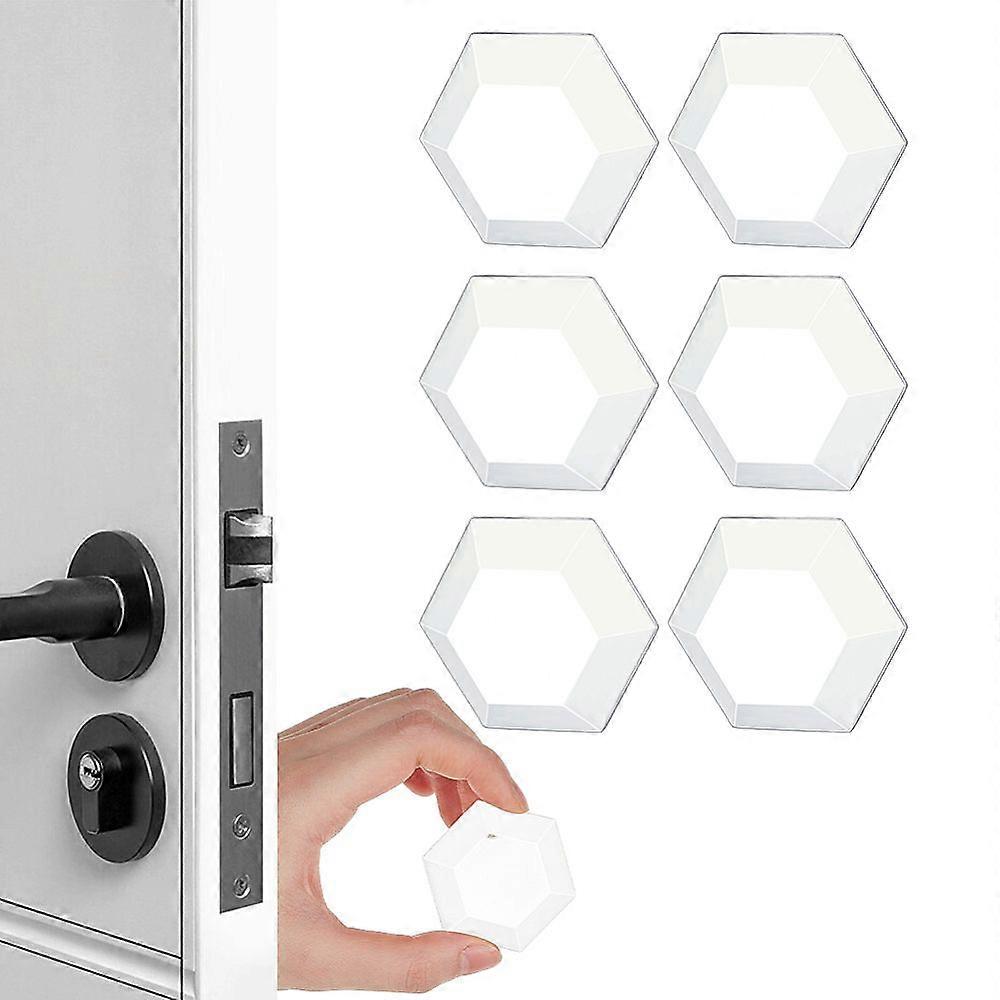 1 Set 6Pcs Self Adhesive Door Knob Bumpers Transparent Round Soft Rubber Wall Protector Hexagon Clear 4.7x4.3x1.7cm