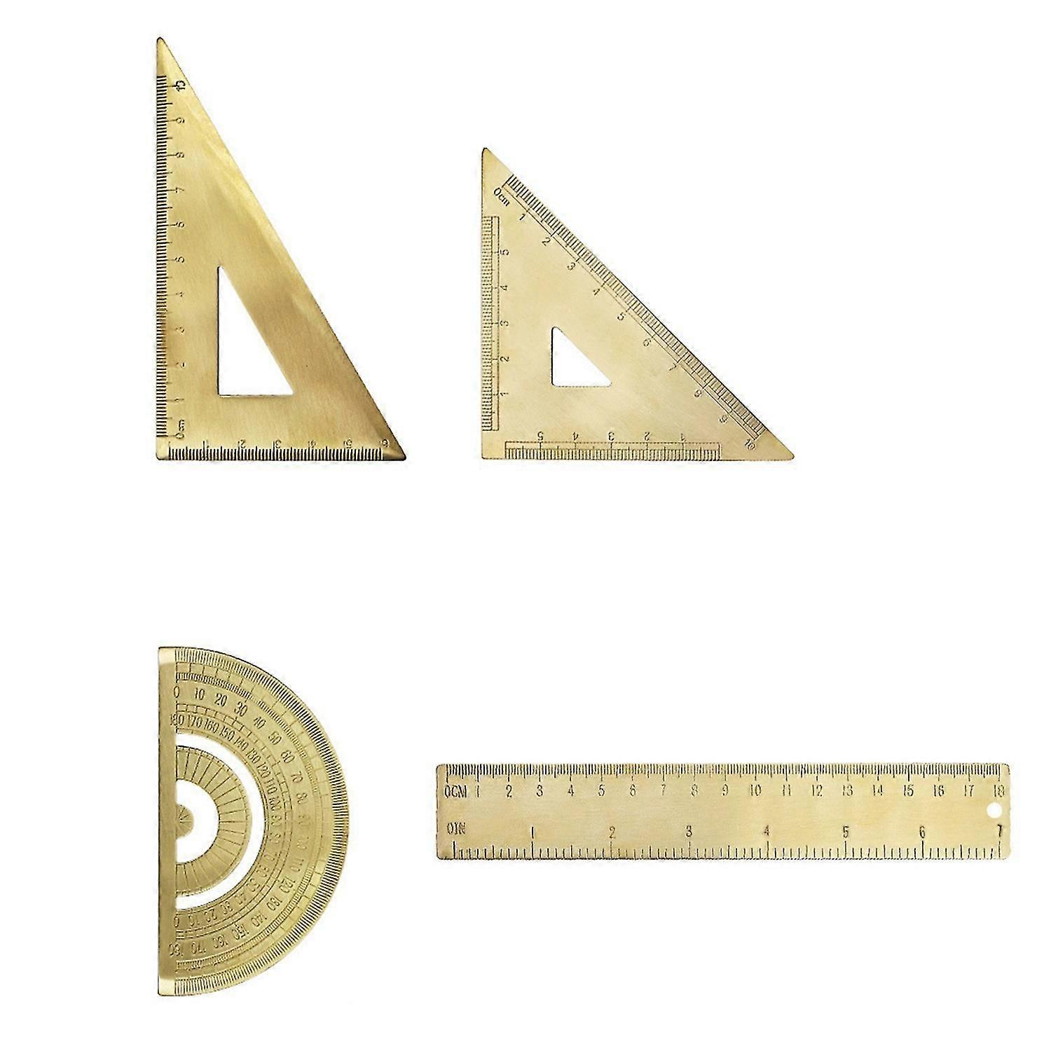 4pcs Measuring Ruler Set Drawing Instruments Include Brass Protractor Isosceles Right Angle Triple-