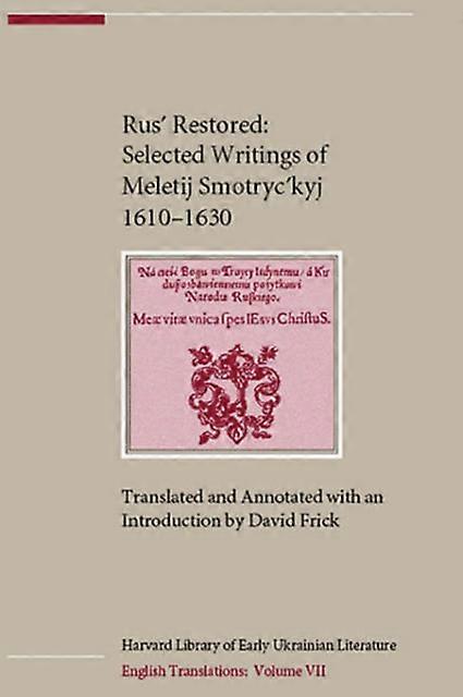 Rus Restored by Meletij Smotryckyj Paperback Book