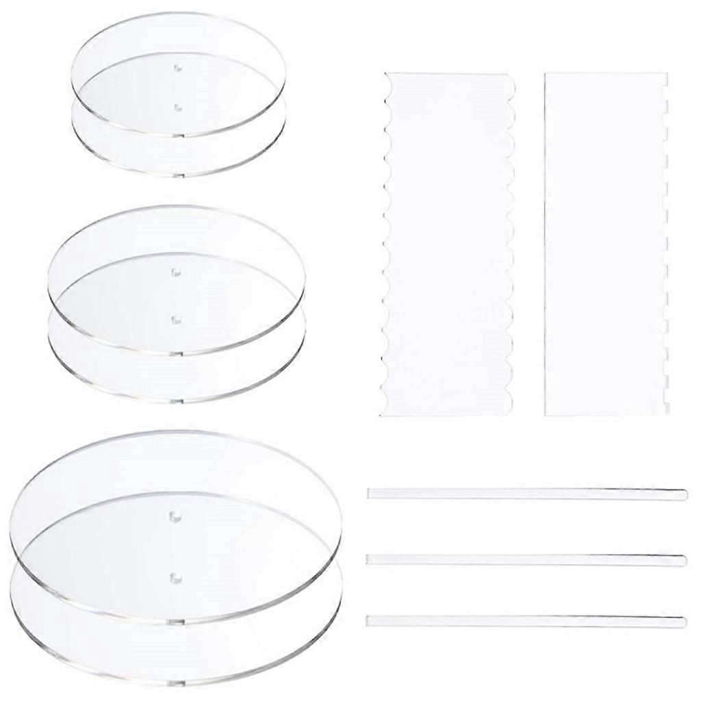 11pcs Acrylic Round/Square Cake Disk Set Circle Base Boards with Center Hole Pillar Comb Scrapers Dowel Rod Kitchen Tool