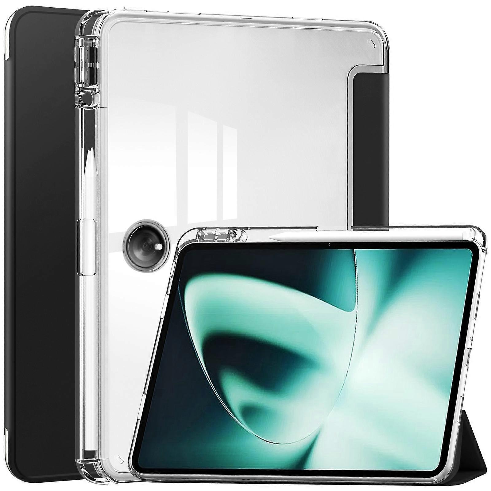 For OnePlus Pad Clear Back Cover 3-Fold Leather Smart Tablet Case