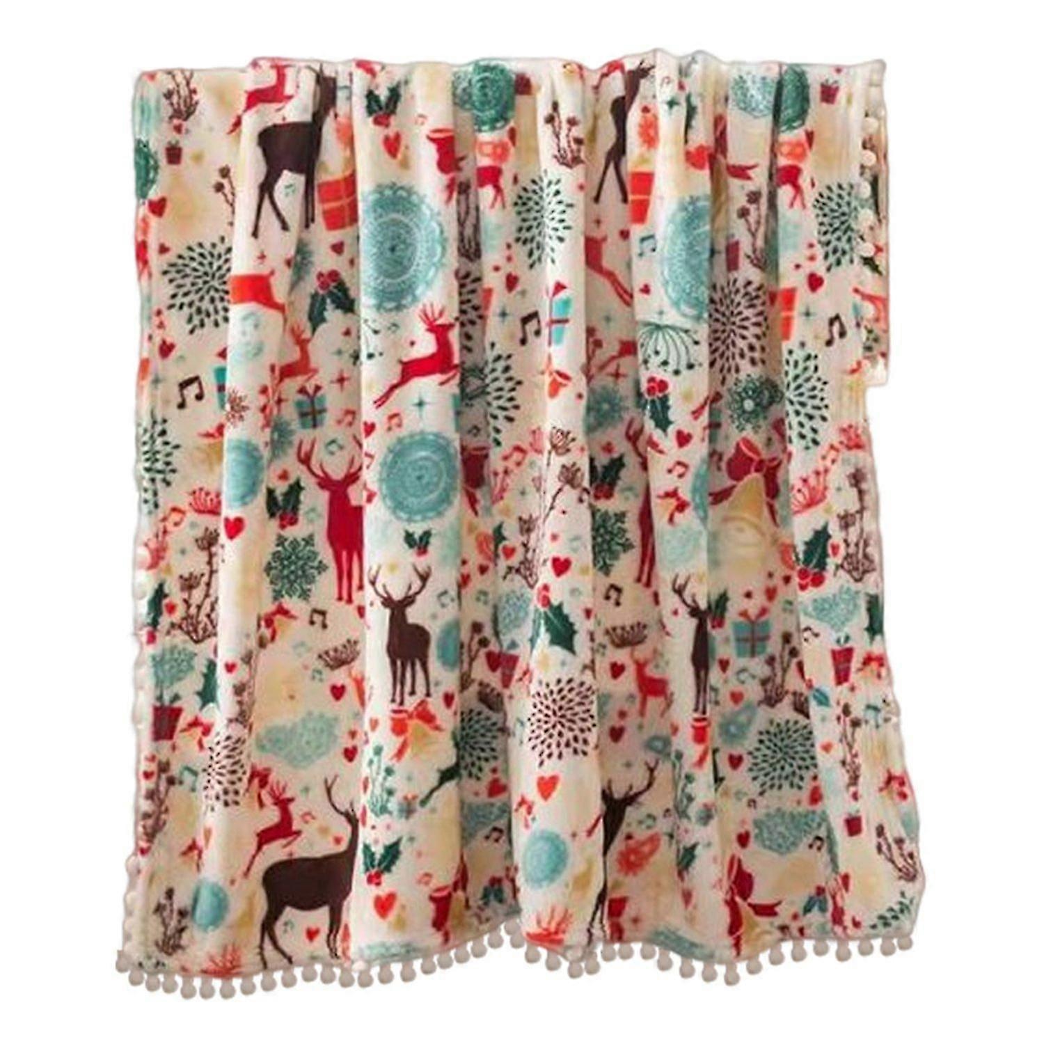 Christmas Blanket Snowmen Print Cozy Soft Plush Thicken Keep Warm Balls Elk Print Sofa Bed Blanket f