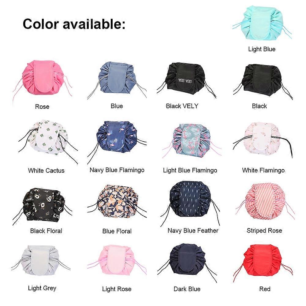 花柄の巾着型メイクアップバッグ。平らに開く。小さな旅行用コスメバッグ。トイレタリーバッグ。キュートで美しいメイクアップ。