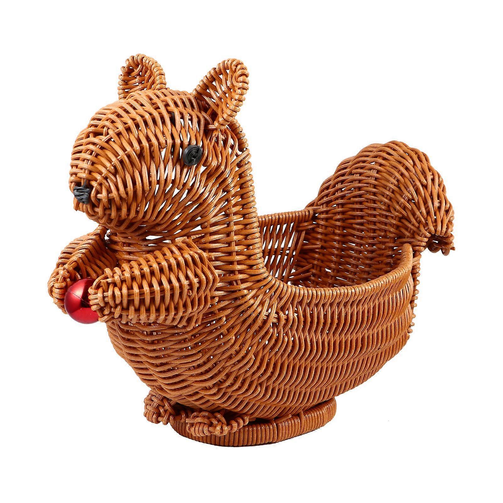 1pc Creative Rattan Weave Squirrel Plastic Art Fruit Basket Squirrel Basket
