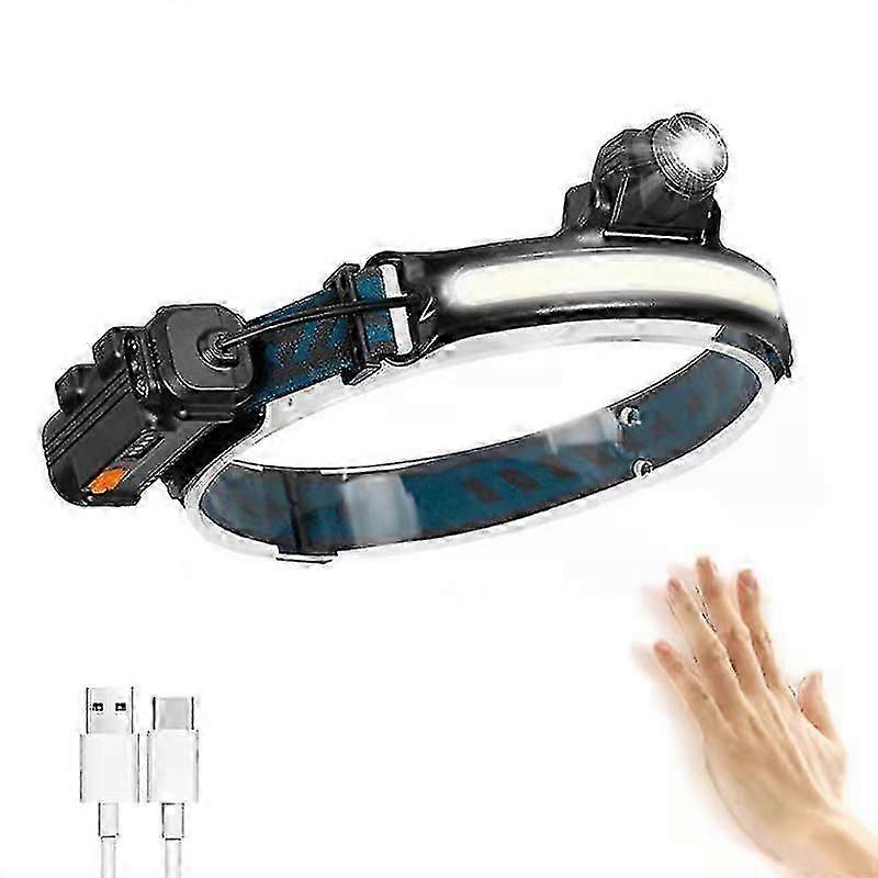 Headlamp, Usb Rechargeable Led Torch, Ip65 Waterproof Zoom Head Torch With Sensitive Sensor Mode For Fishing, Camping