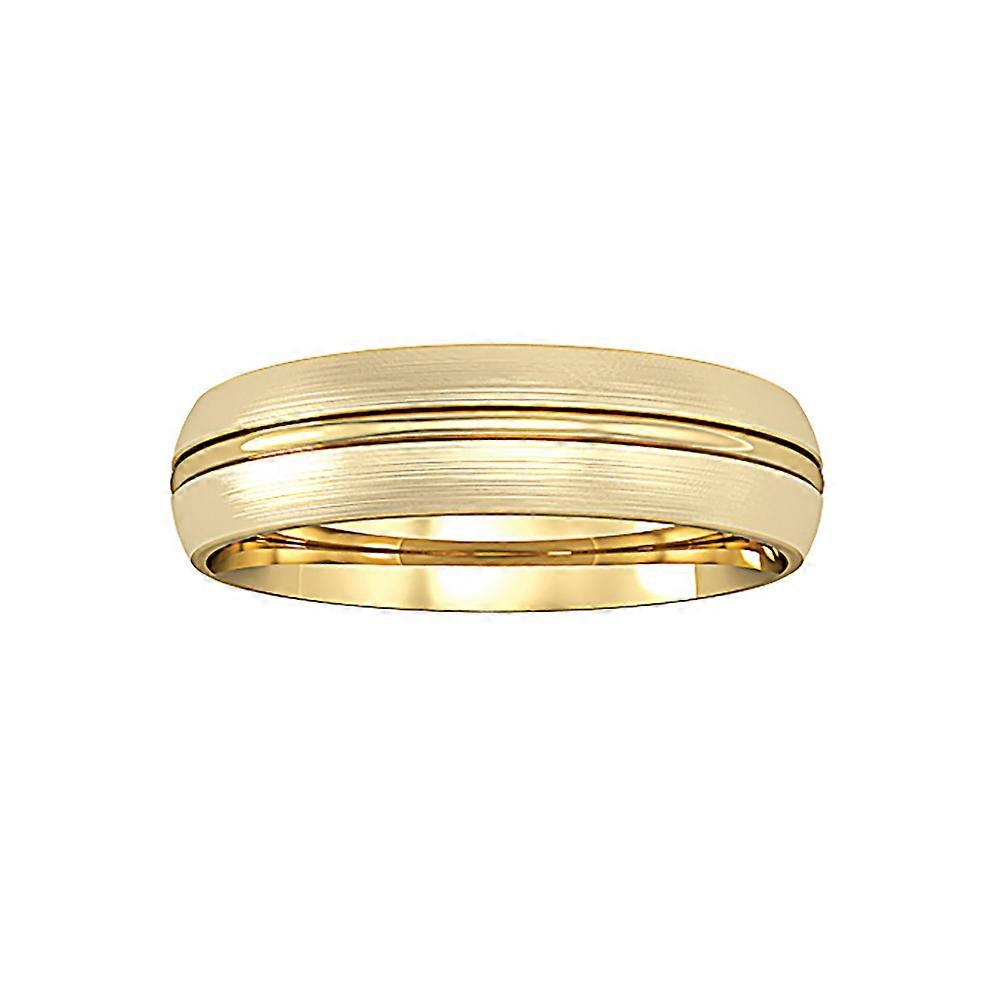 Jewelco London 9ct Yellow Gold Court Groove Satin Brushed Band Wedding Ring 5mm