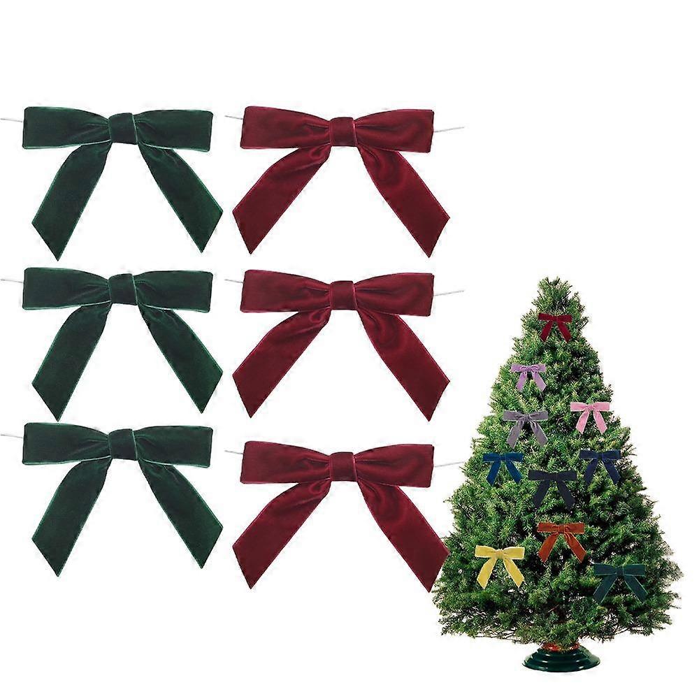 6pcs Red Green Brown Christmas Bows Velvet Twist Tie Ribbon Bows for Wreaths Garland