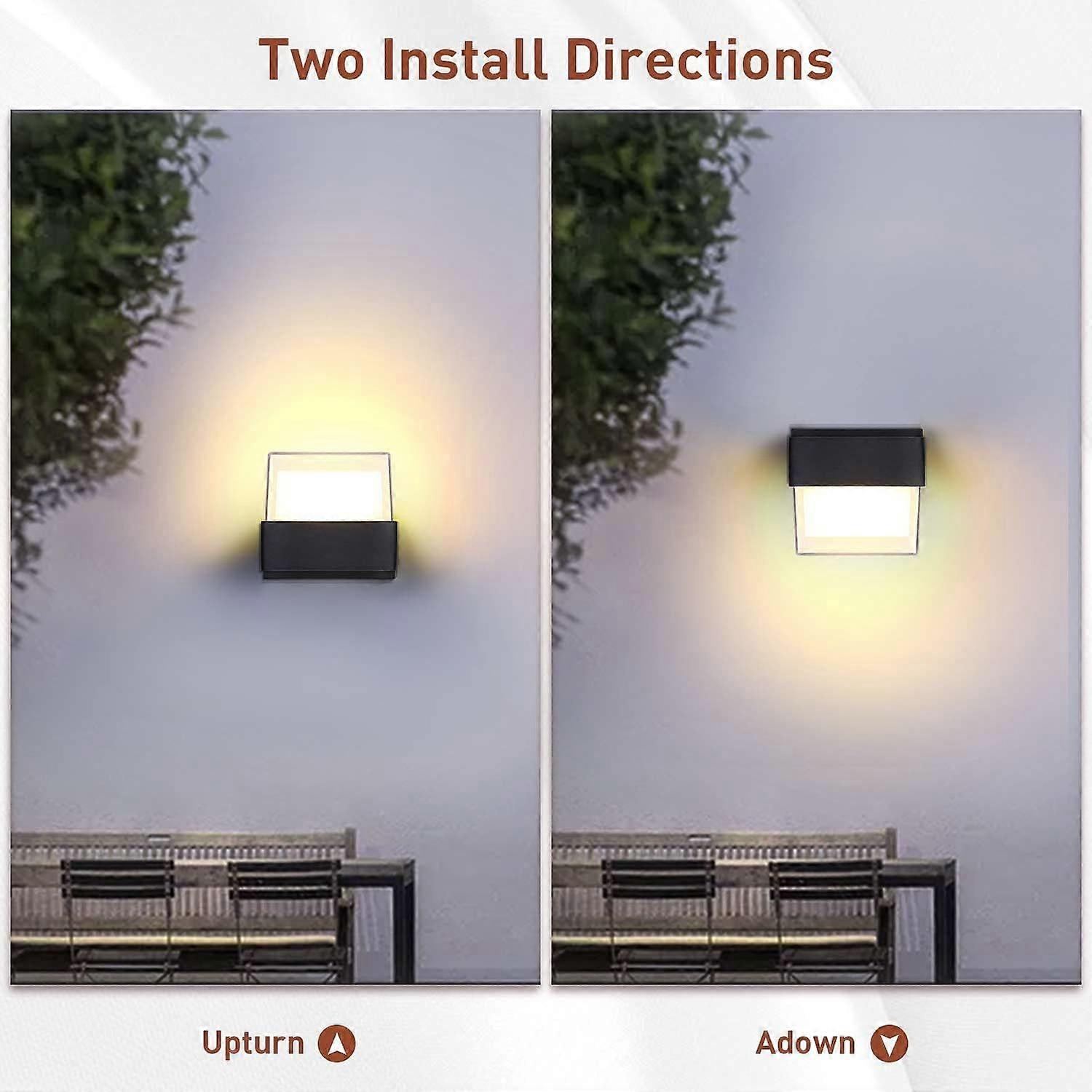 Led square wall lamp 2pcs 2*6W black warm white light