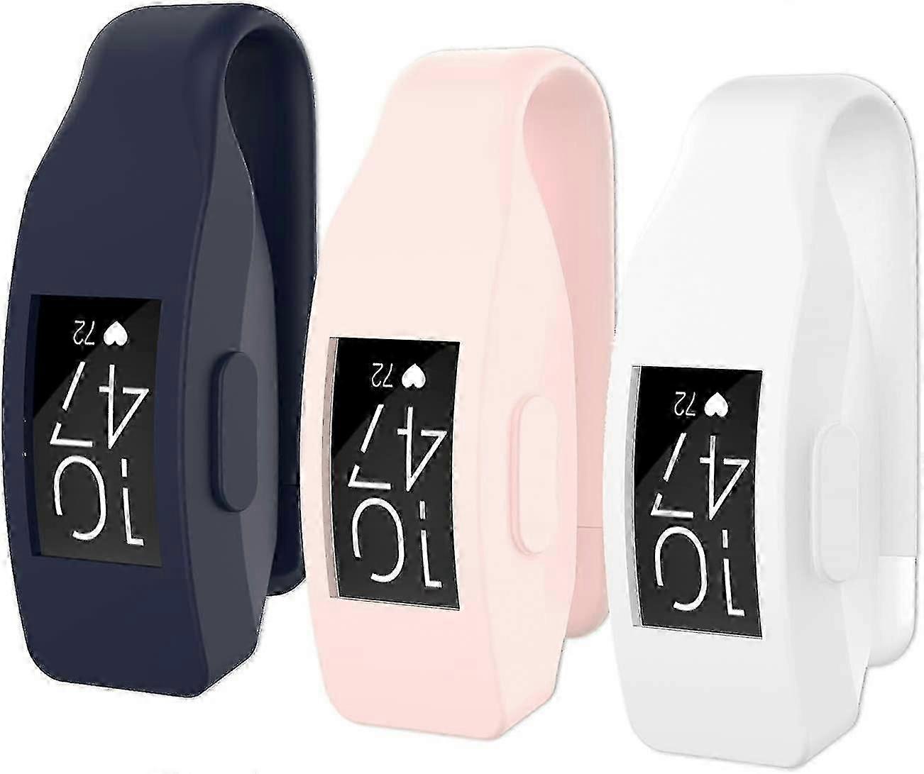​3-Pack Fitbit Inspire Silicone Clips - Steel Sheet Replacement Clips (Navy/White/Pink)