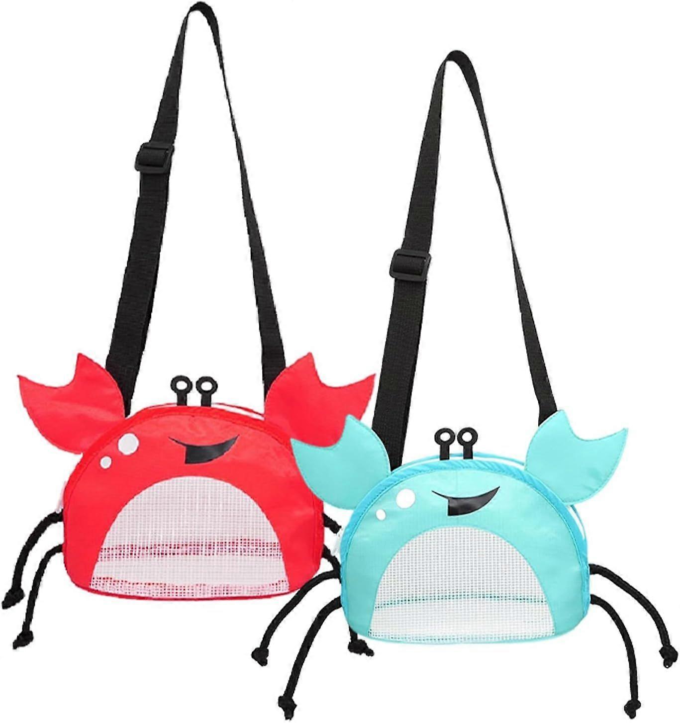 Crabs Pattern Mesh Beach Bag, 2Pcs Beach Toys Mesh Bags Seashell Bags, Shell Collecting Totes with Adjustable Carrying Straps, Beach Sand Toy Totes fo