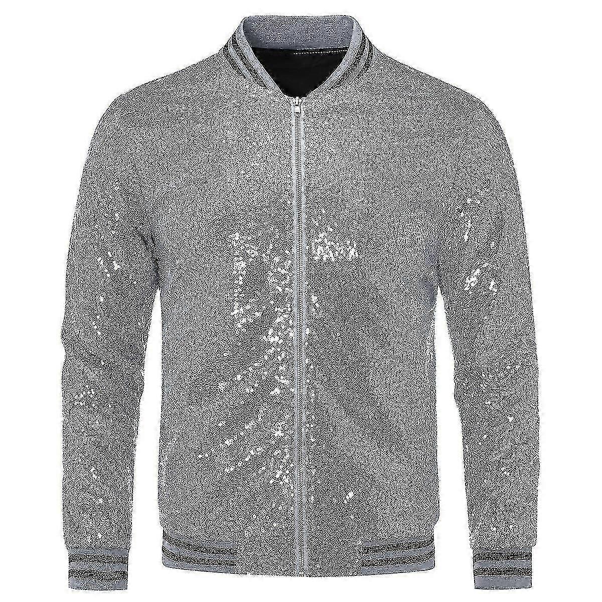 Mens Sequins Casual Zipper Party Bomber Jacket
